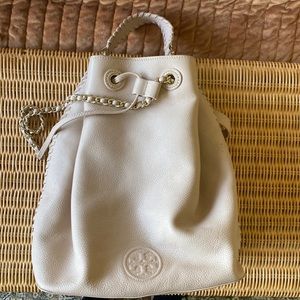 Leather back pack with draw string closure